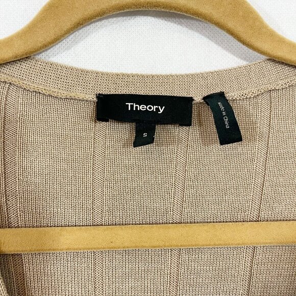 Theory Wide Rib Duster Cardigan Sweater Merino Wool Tan Brown - Size Small - Picture 4 of 8